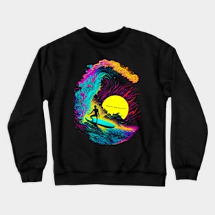 At 9 PM Time Slows Down. Trippy surfing Crewneck Sweatshirt